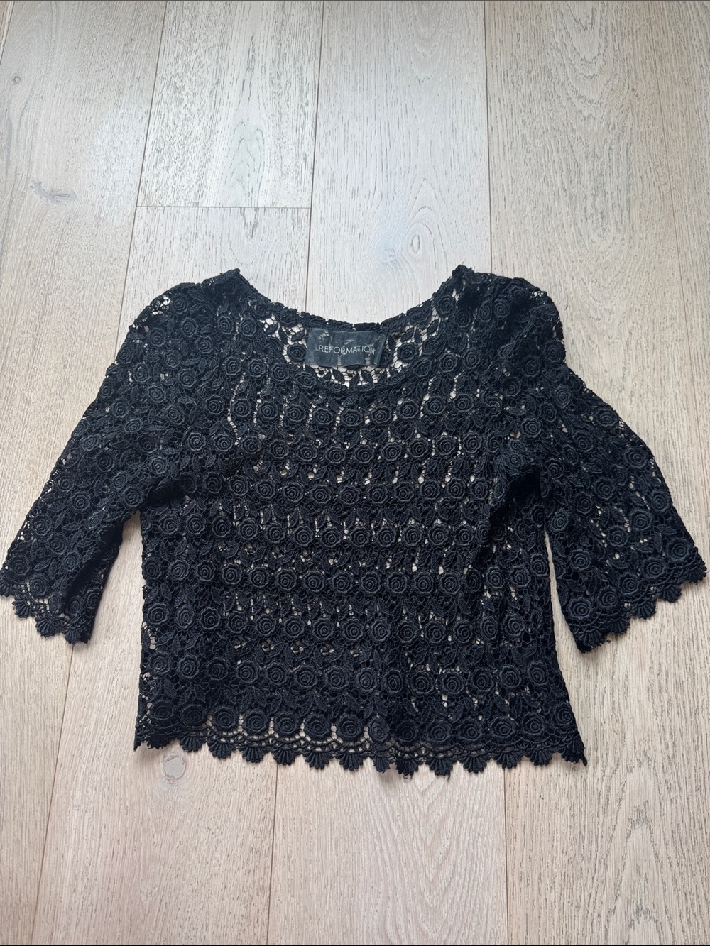 Reformation Black Floral Crochet Crop Top